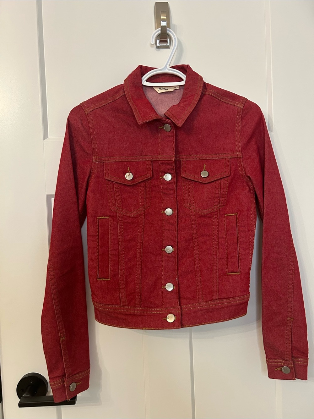 Aritzia Harlow Red Denim Trucker Jacket Button Front XS